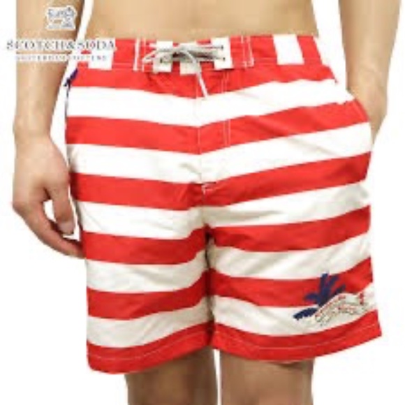 Scotch and Soda x Keoni Swim Trunks Boardshorts Striped Lined Red White XL - Picture 1 of 6